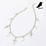 Cross Pearl Quatrefoil Charm Station Anklet - Madeline Love - Flyclothing LLC