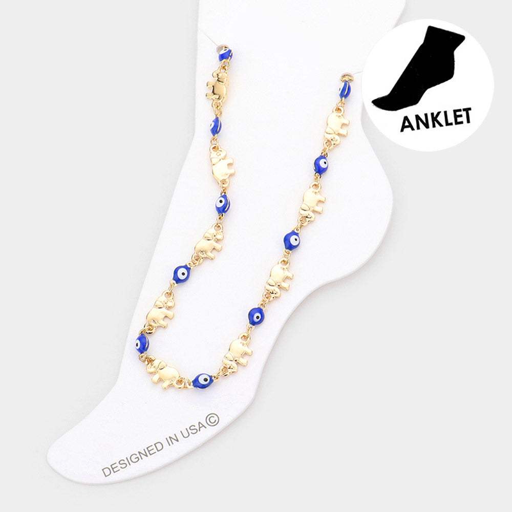 Evil Eye Metal Elephant Link Anklet - Madeline Love - Flyclothing LLC