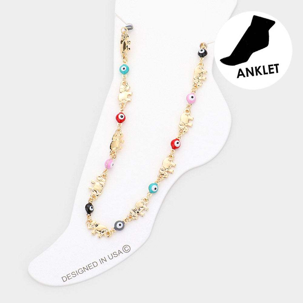 Evil Eye Metal Elephant Link Anklet - Madeline Love - Flyclothing LLC