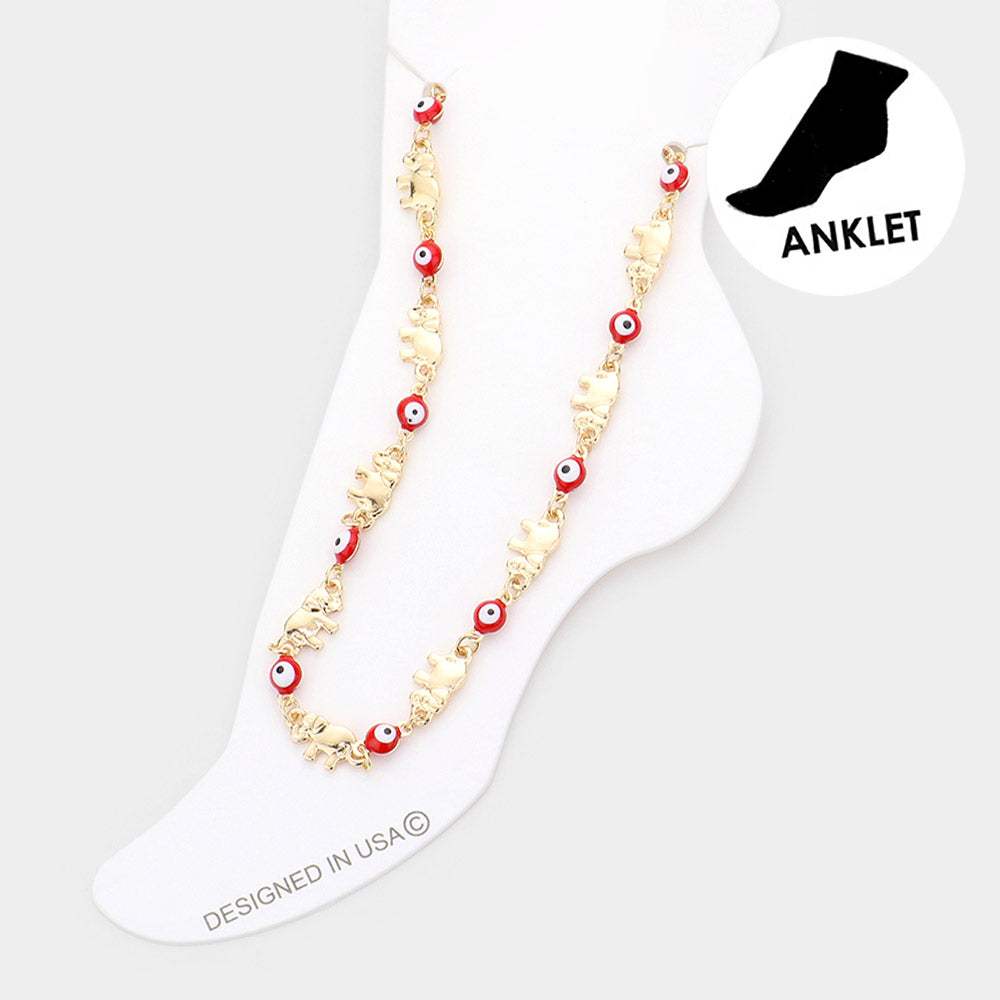 Evil Eye Metal Elephant Link Anklet - Madeline Love - Flyclothing LLC