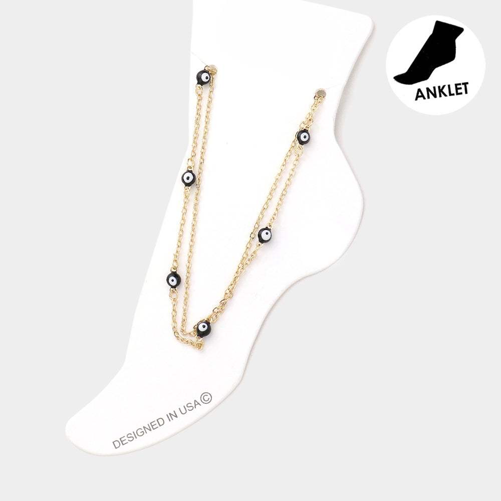 Evil Eye Station Double Layered Anklet - Madeline Love - Flyclothing LLC