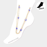Evil Eye Station Double Layered Anklet - Madeline Love - Flyclothing LLC