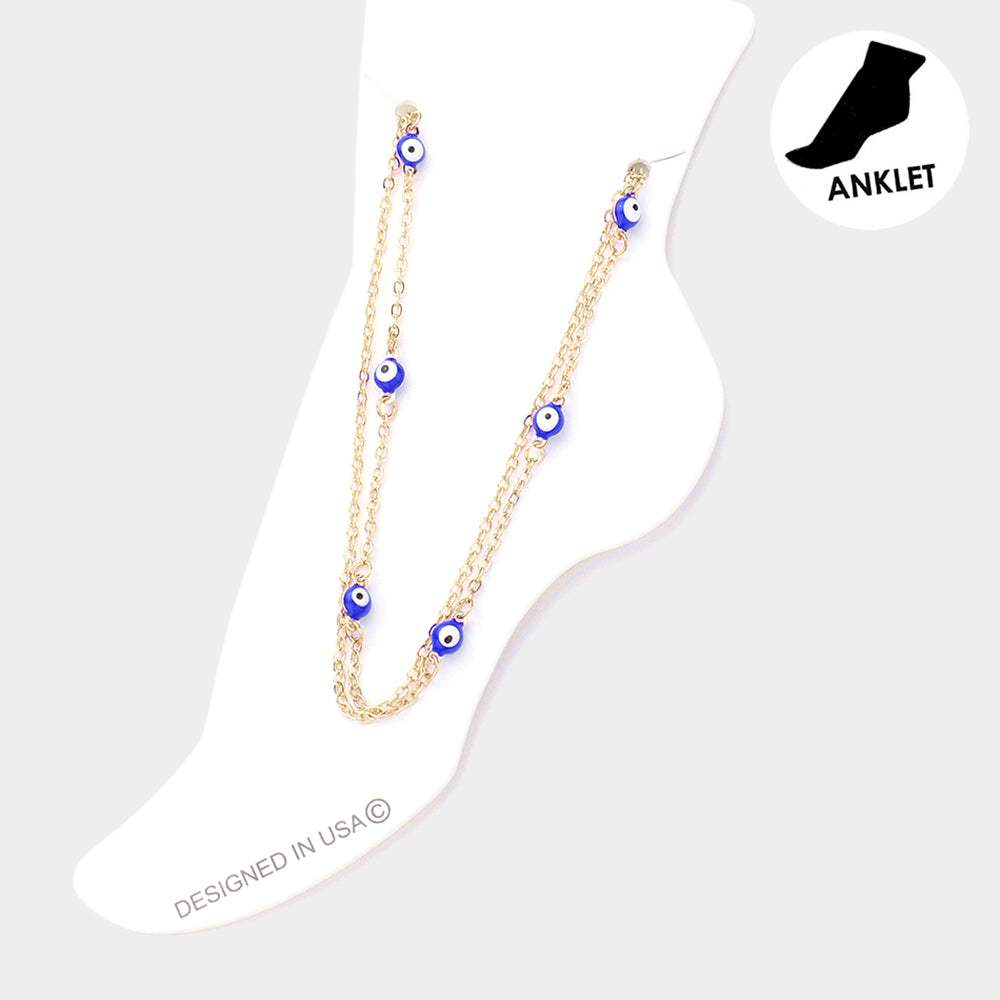 Evil Eye Station Double Layered Anklet - Madeline Love - Flyclothing LLC