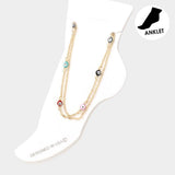 Evil Eye Station Double Layered Anklet - Madeline Love - Flyclothing LLC