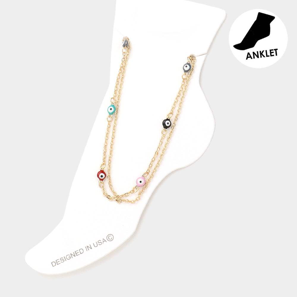 Evil Eye Station Double Layered Anklet - Madeline Love - Flyclothing LLC