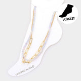Faceted Beaded Open Metal Oval Link Double Layered Anklet - Madeline Love - Flyclothing LLC