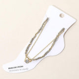 CZ Stone Bezel Accent Paperclip Chain Faceted Beaded Layered Anklet - Madeline Love - Flyclothing LLC