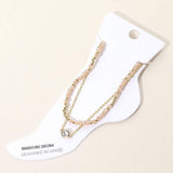 CZ Stone Bezel Accent Paperclip Chain Faceted Beaded Layered Anklet - Madeline Love - Flyclothing LLC