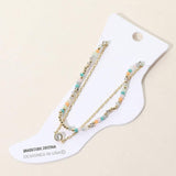 CZ Stone Bezel Accent Paperclip Chain Faceted Beaded Layered Anklet - Madeline Love - Flyclothing LLC