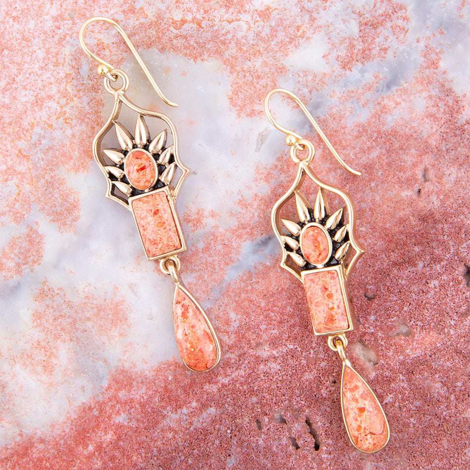 Albie Orange Sponge Coral and Golden Drop Earrings - Barse Jewelry - Flyclothing LLC