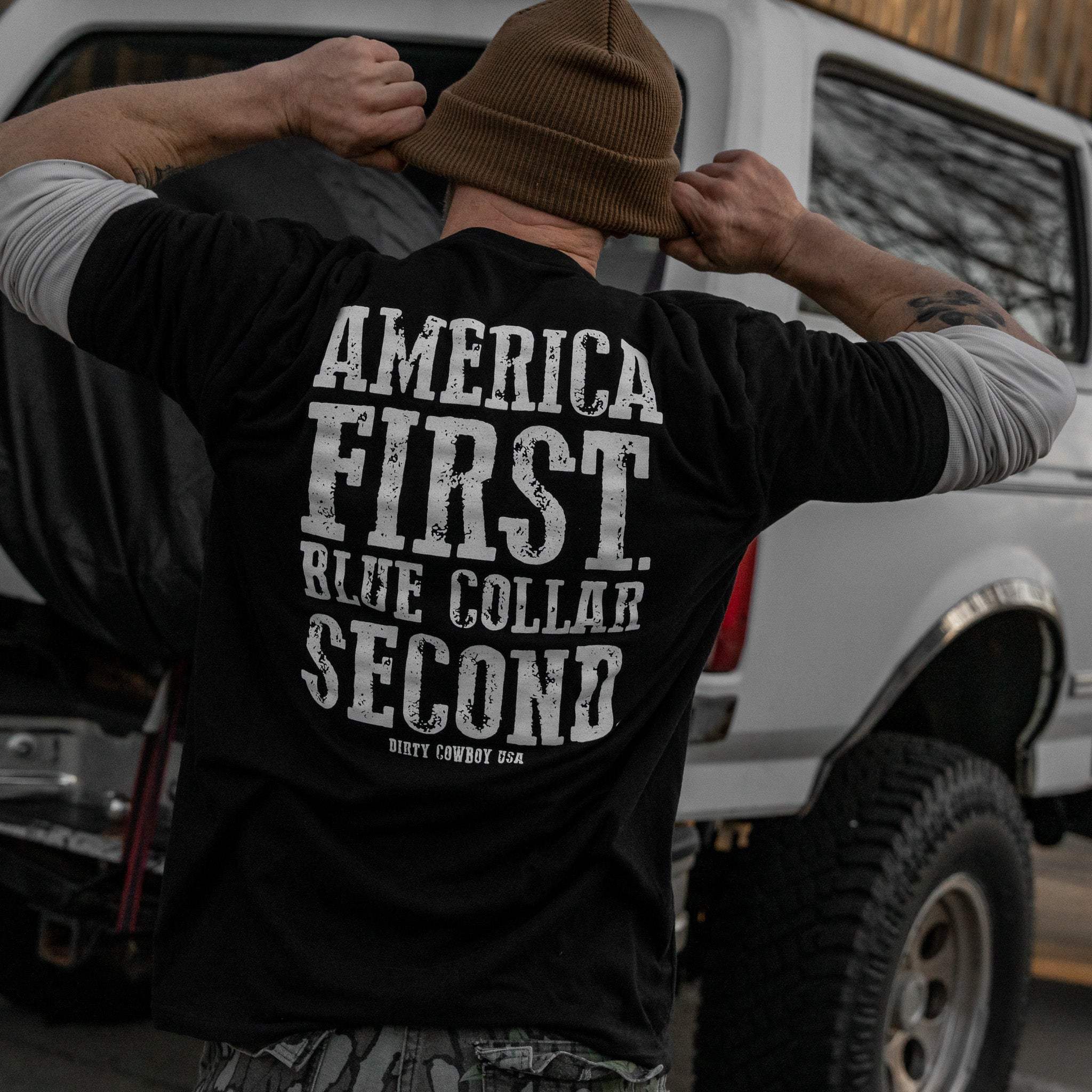 America First Blue Collar Second Men's T-Shirt - DIRTY COWBOY USA - Flyclothing LLC