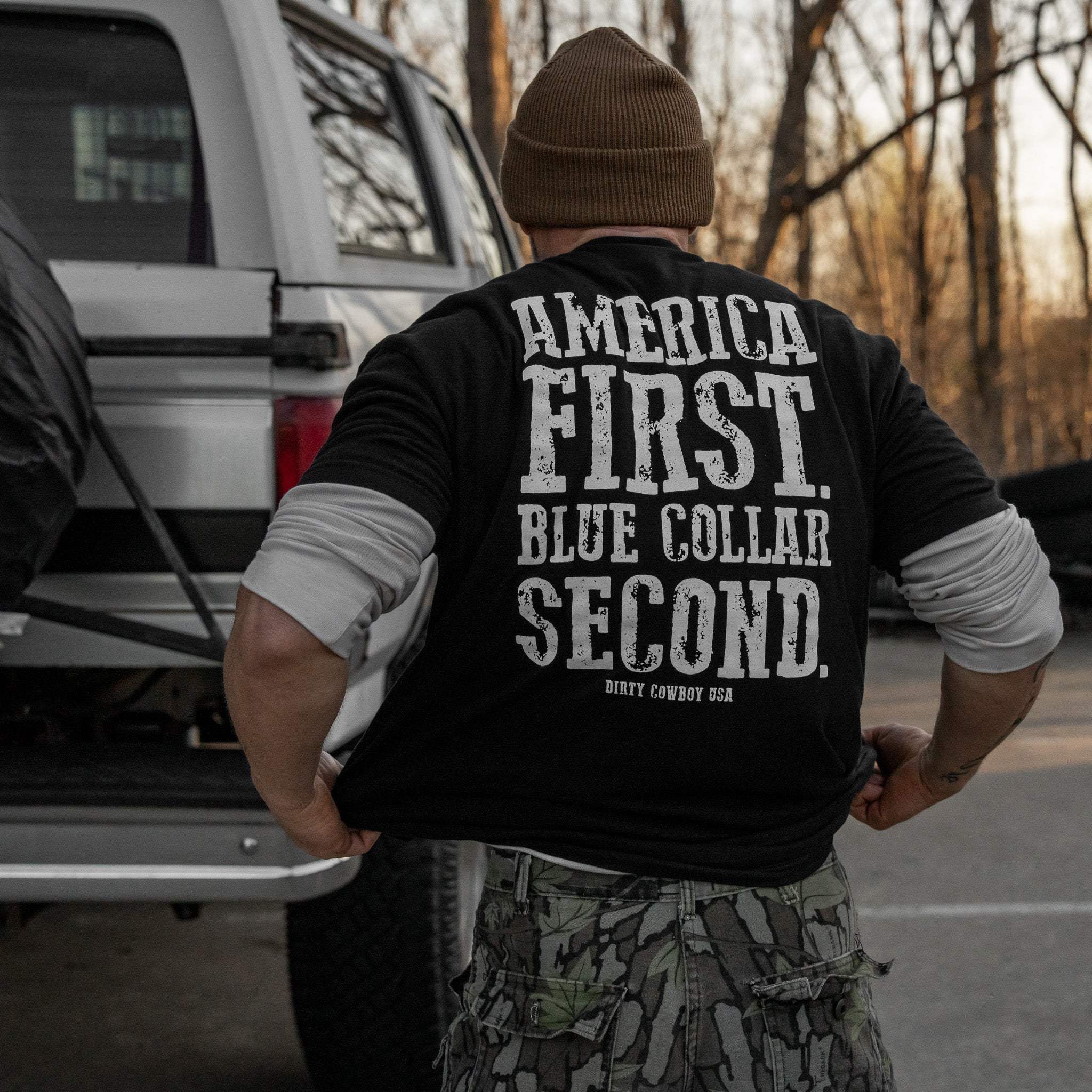 America First Blue Collar Second Men's T-Shirt - DIRTY COWBOY USA - Flyclothing LLC