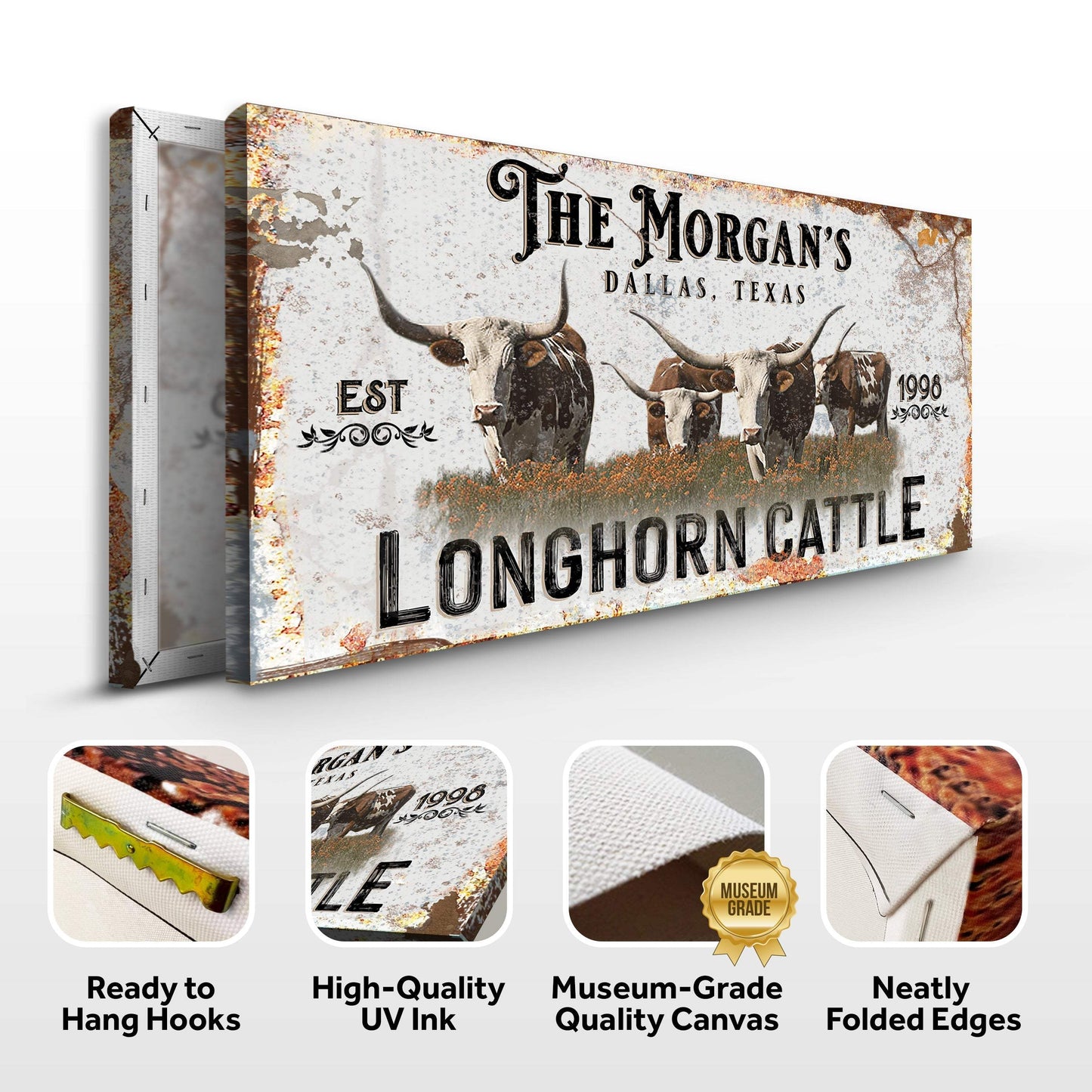 Personalized Long Horn Cattle Sign II - Tailored Canvases - Flyclothing LLC