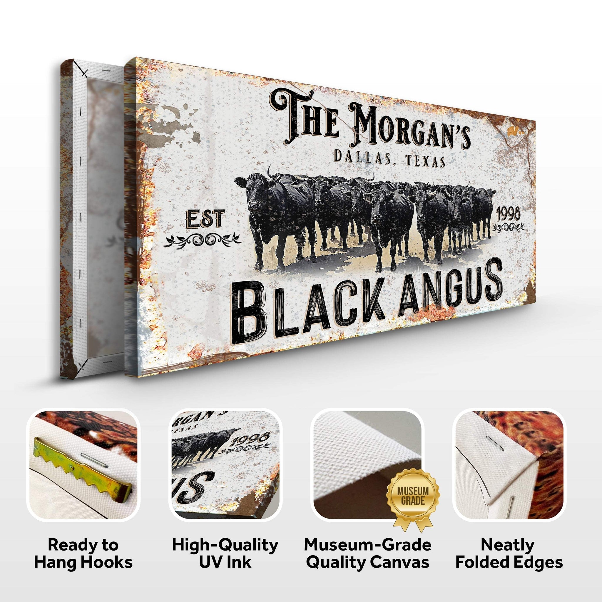 Personalized Black Angus Cattle Sign II - Tailored Canvases - Flyclothing LLC