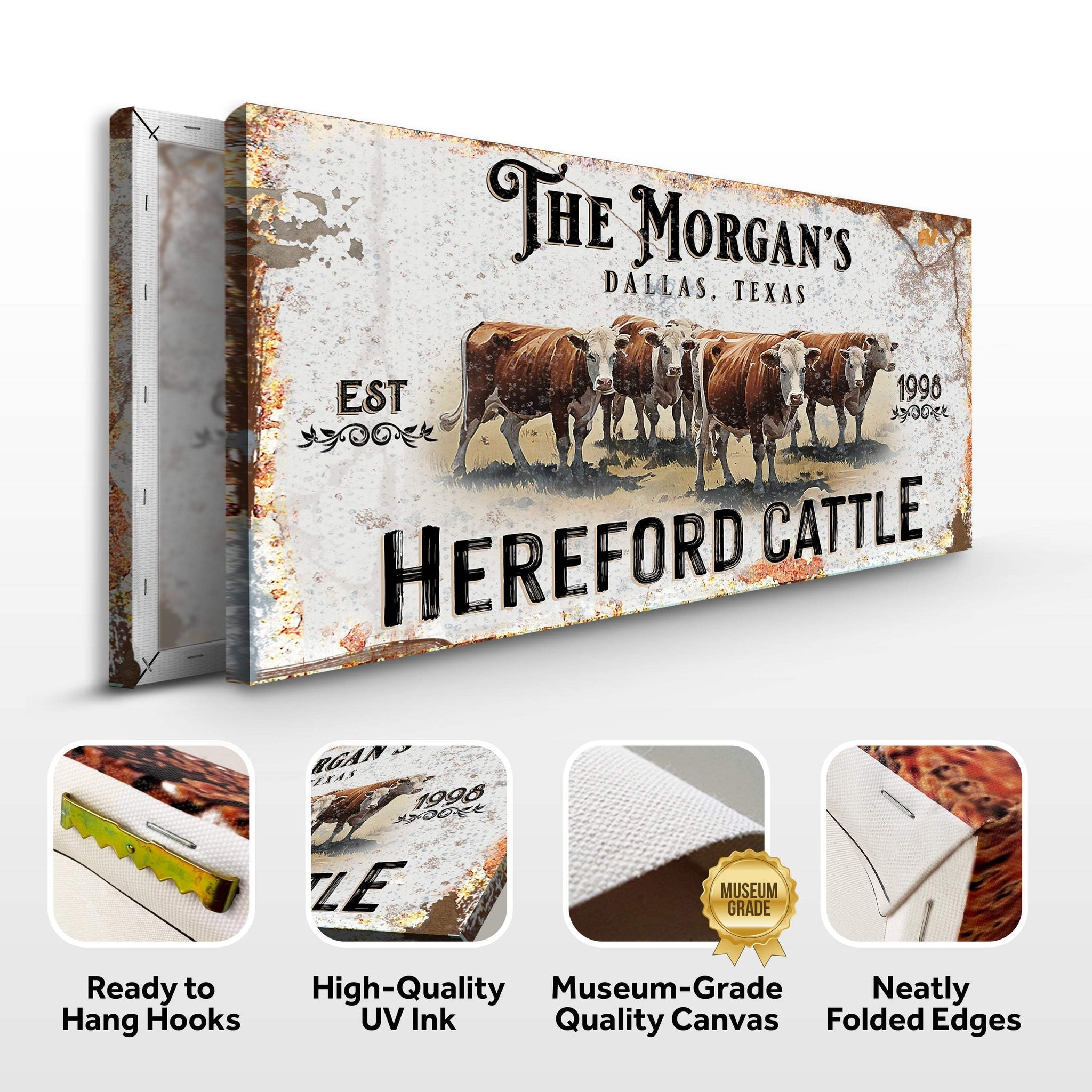 Personalized Hereford Cattle Sign II - Tailored Canvases - Flyclothing LLC