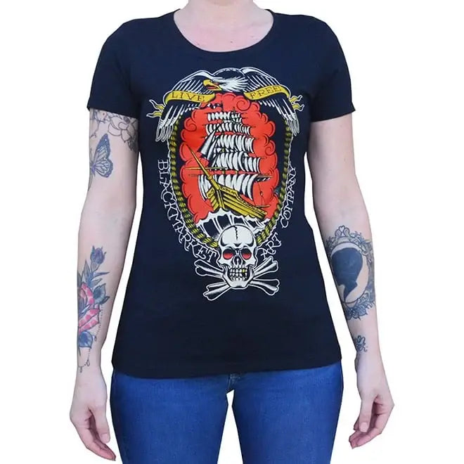 Black Market Art Company Live Free Women's Loose Neck T-Shirt - Black Market Art Company - Flyclothing LLC