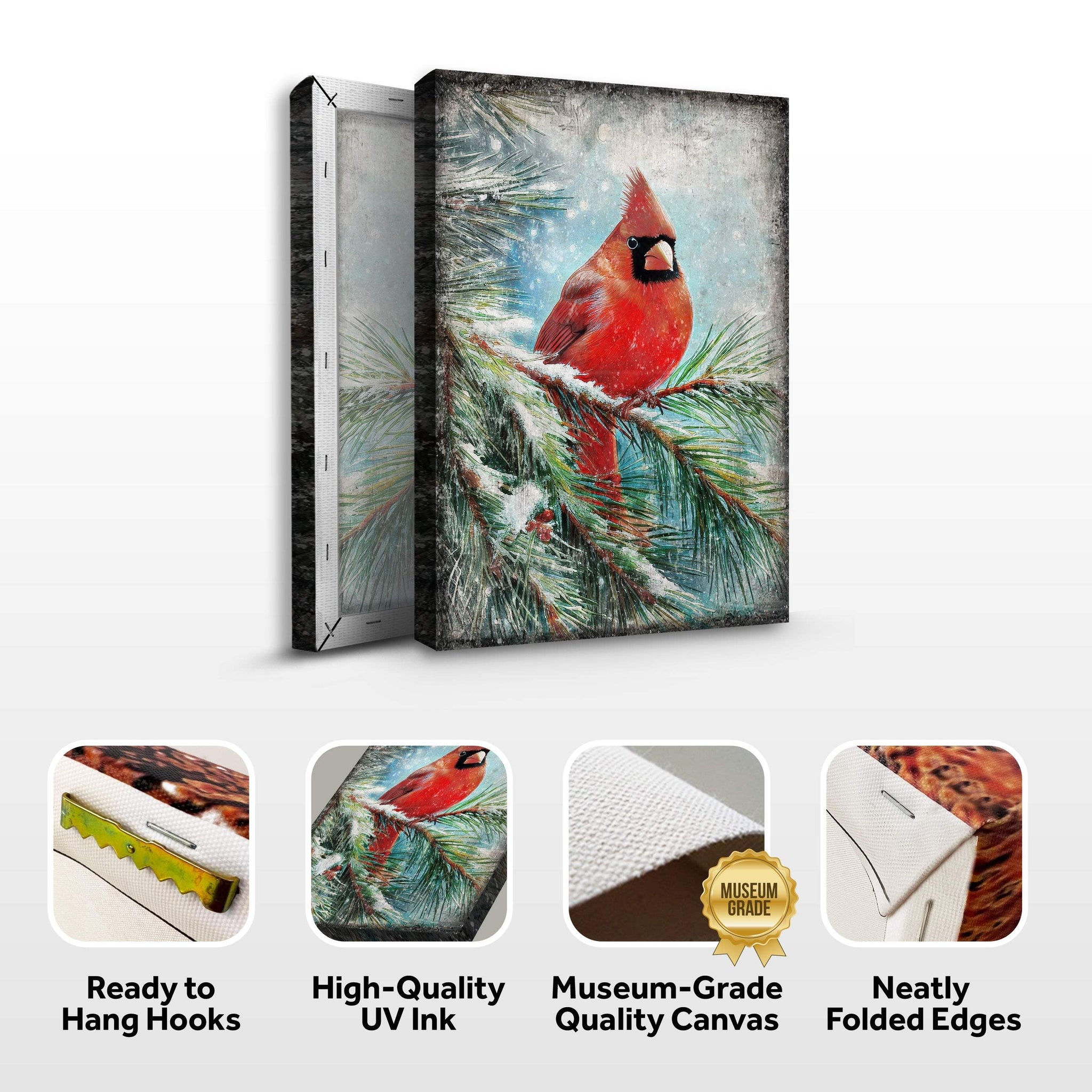 Vintage Cardinal Christmas Wall Art - Tailored Canvases - Flyclothing LLC