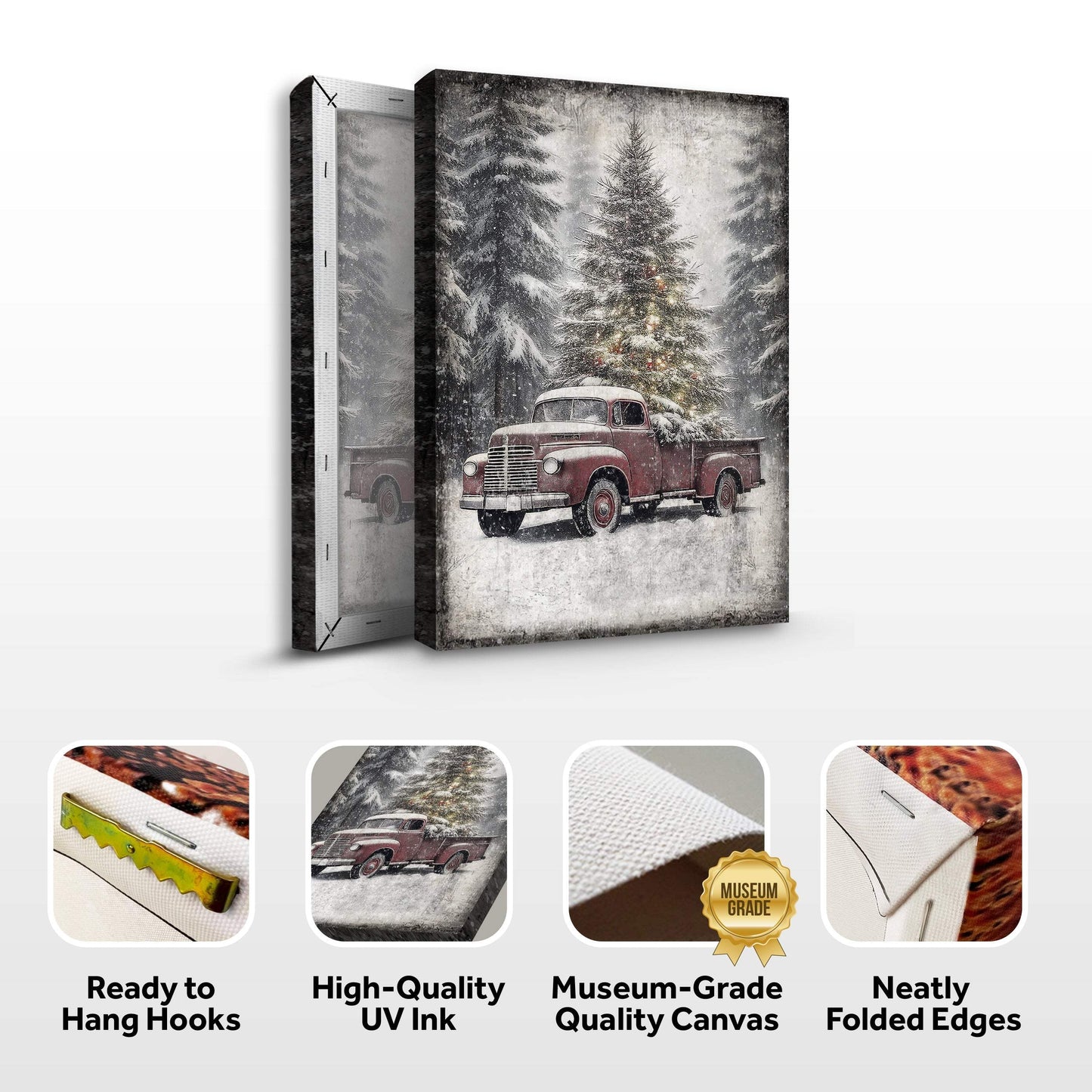 Vintage Truck With Christmas Tree Wall Art III - Tailored Canvases - Flyclothing LLC