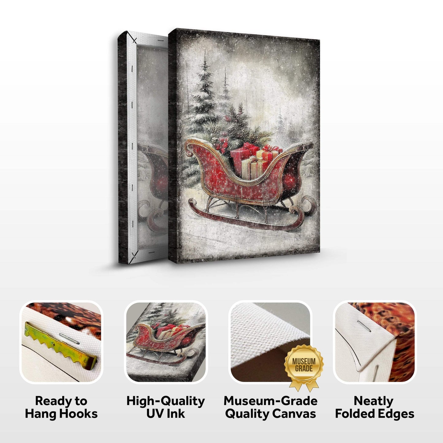 Vintage Christmas Sleigh Sled Wall Art VI - Tailored Canvases - Flyclothing LLC