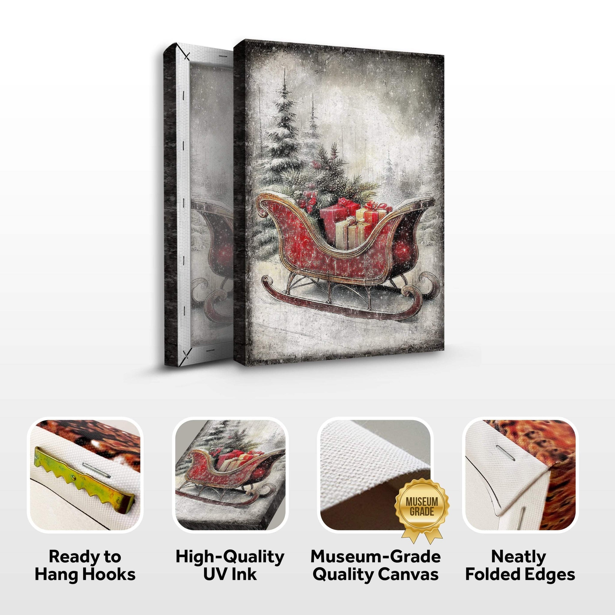 Vintage Christmas Sleigh Sled Wall Art VI - Tailored Canvases - Flyclothing LLC