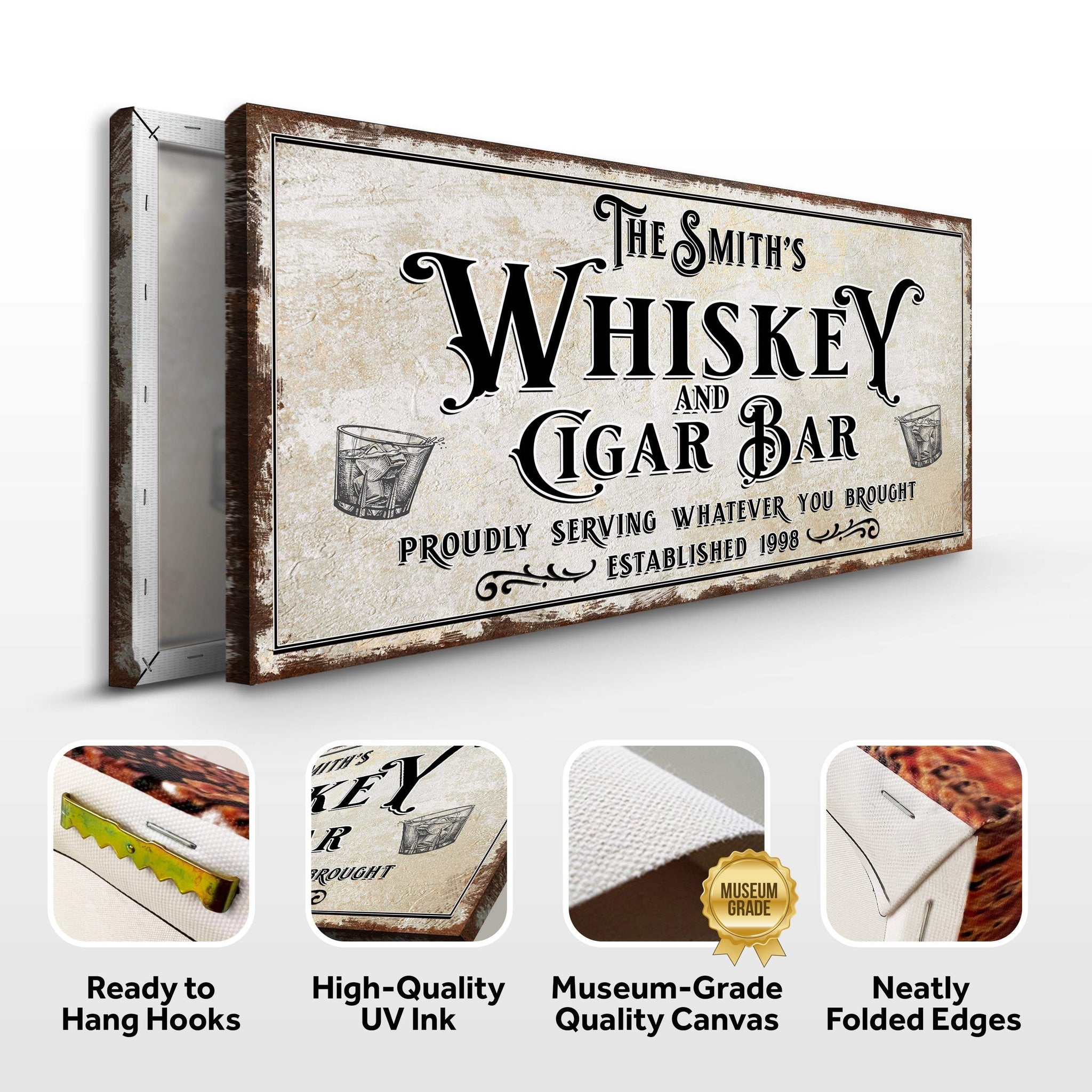 Personalized Whiskey and Cigar Bar Sign - Tailored Canvases - Flyclothing LLC