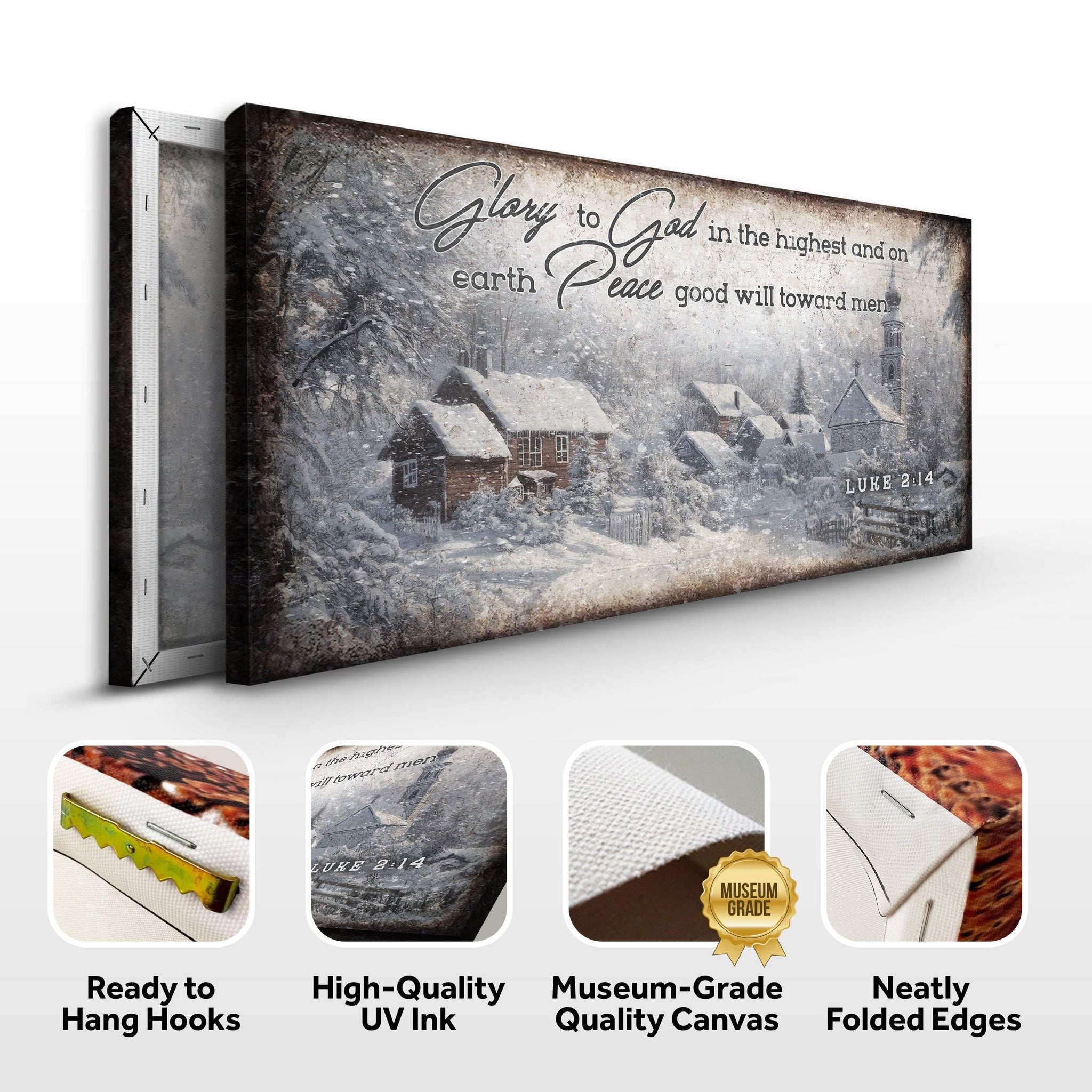 Vintage Christmas Village Luke 2:14 Scripture Sign II - Tailored Canvases - Flyclothing LLC