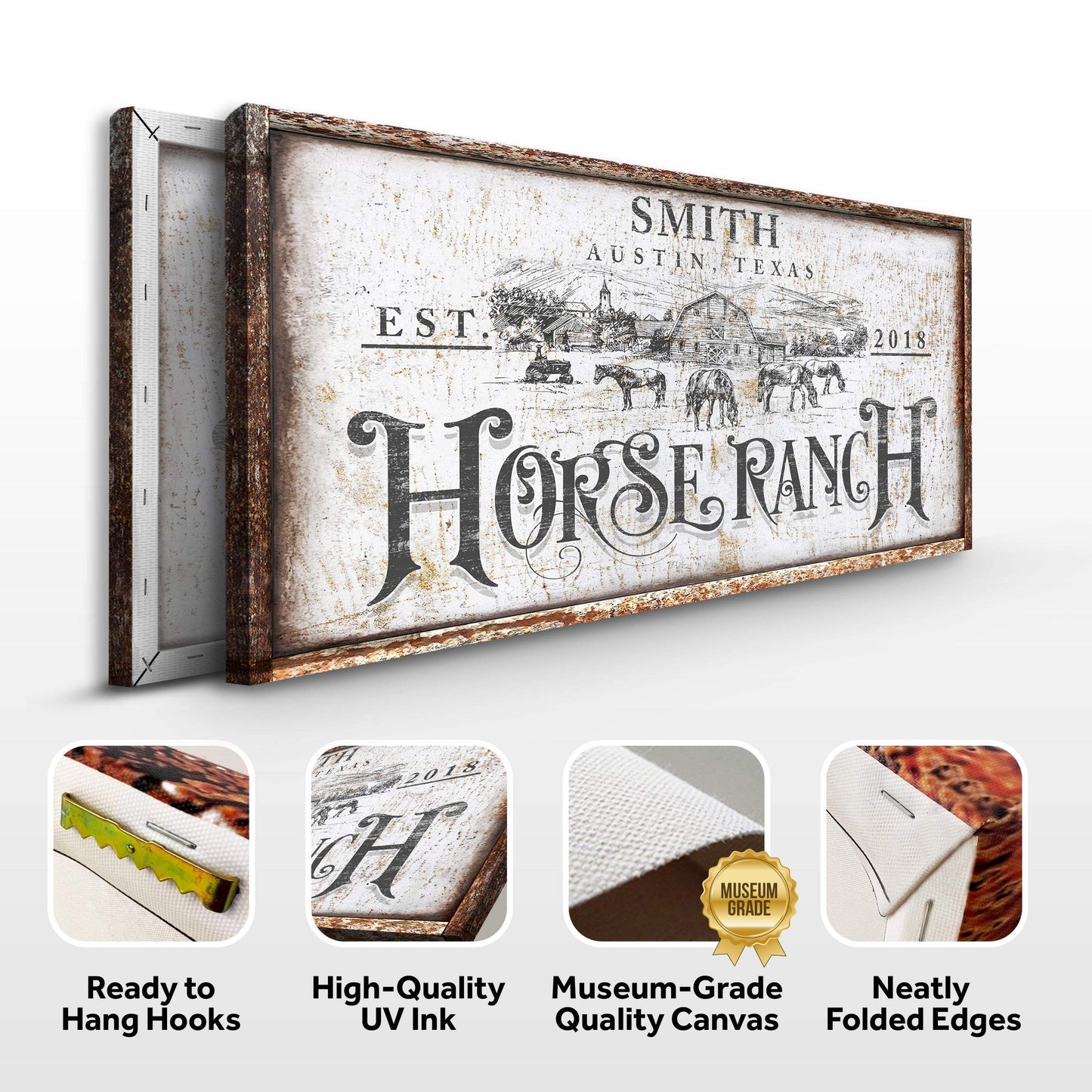 Rustic Vintage Horse Ranch Farmhouse Sign III - Tailored Canvases - Flyclothing LLC