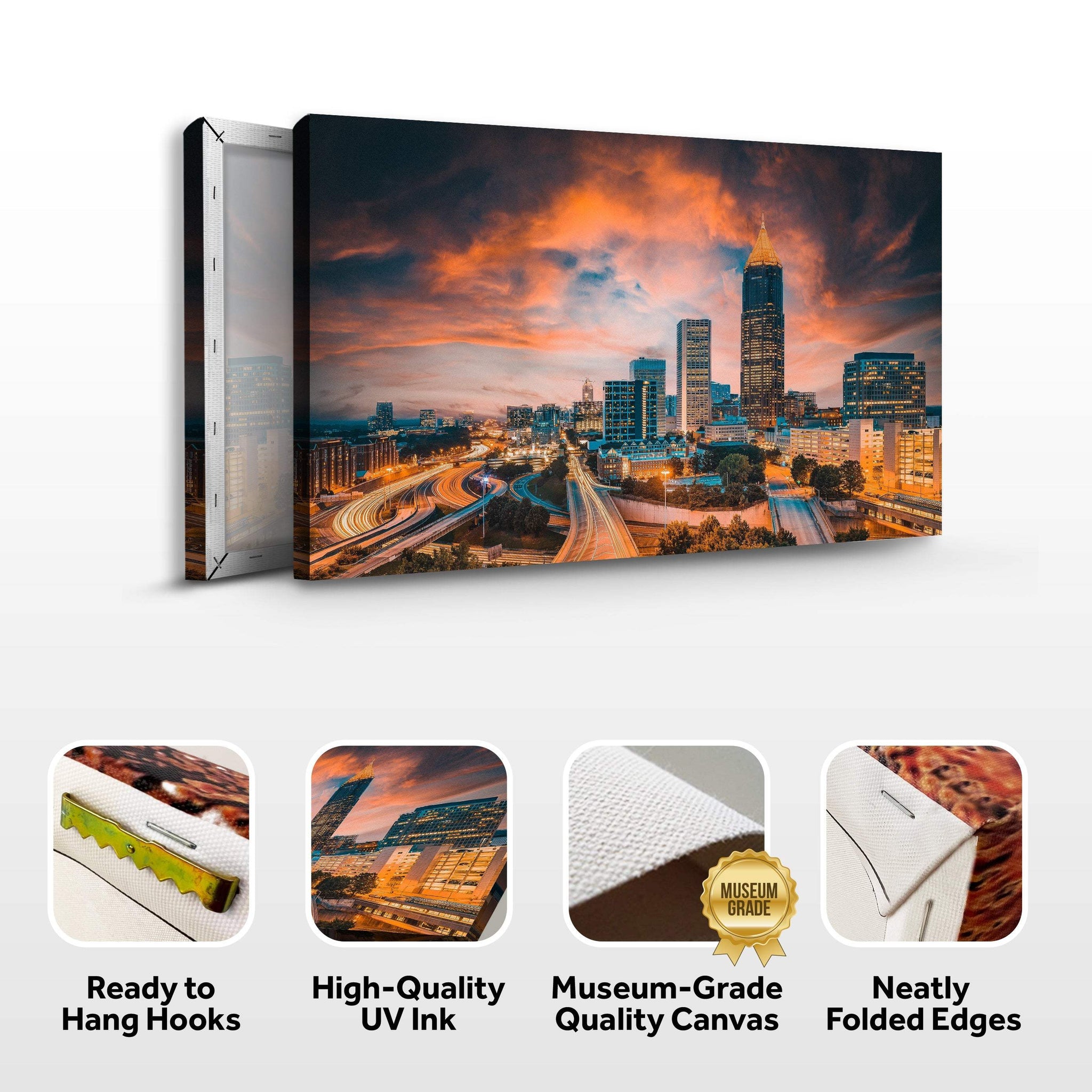 Atlanta City Night Skyline Canvas Wall Art - Tailored Canvases - Flyclothing LLC
