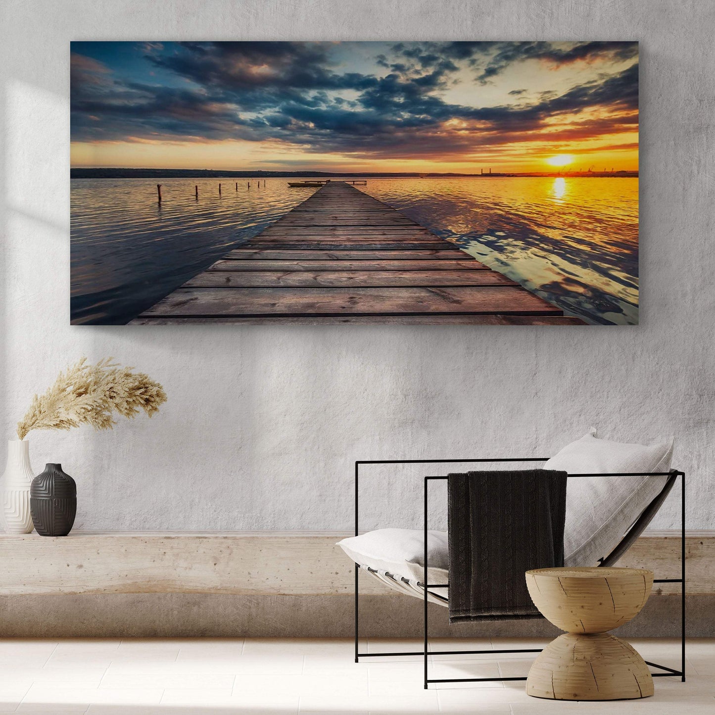 Small Dock By The Vibrant Lake Canvas Wall Art - Tailored Canvases - Flyclothing LLC