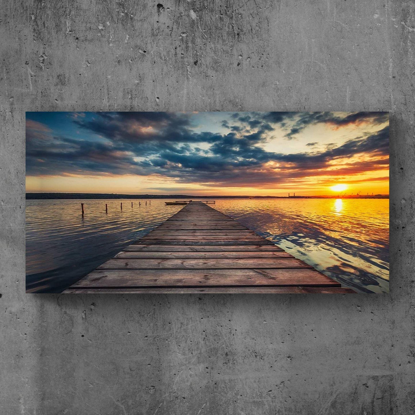 Small Dock By The Vibrant Lake Canvas Wall Art - Tailored Canvases - Flyclothing LLC