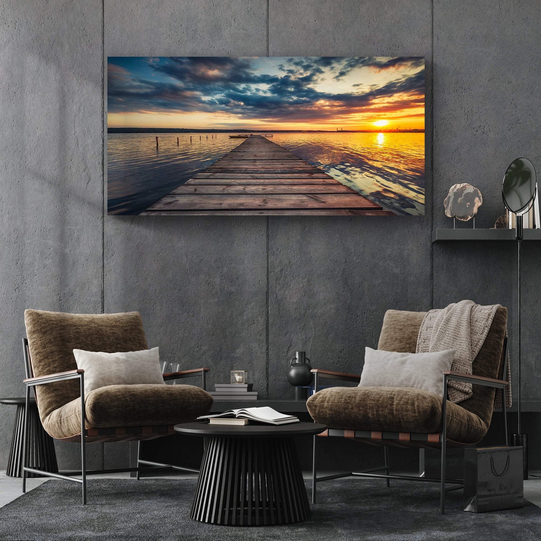 Small Dock By The Vibrant Lake Canvas Wall Art - Tailored Canvases - Flyclothing LLC