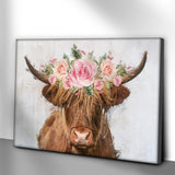 Highland Cow Floral Wreath Painting Canvas Wall Art - Tailored Canvases - Flyclothing LLC