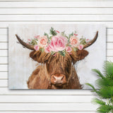 Highland Cow Floral Wreath Painting Canvas Wall Art - Tailored Canvases - Flyclothing LLC