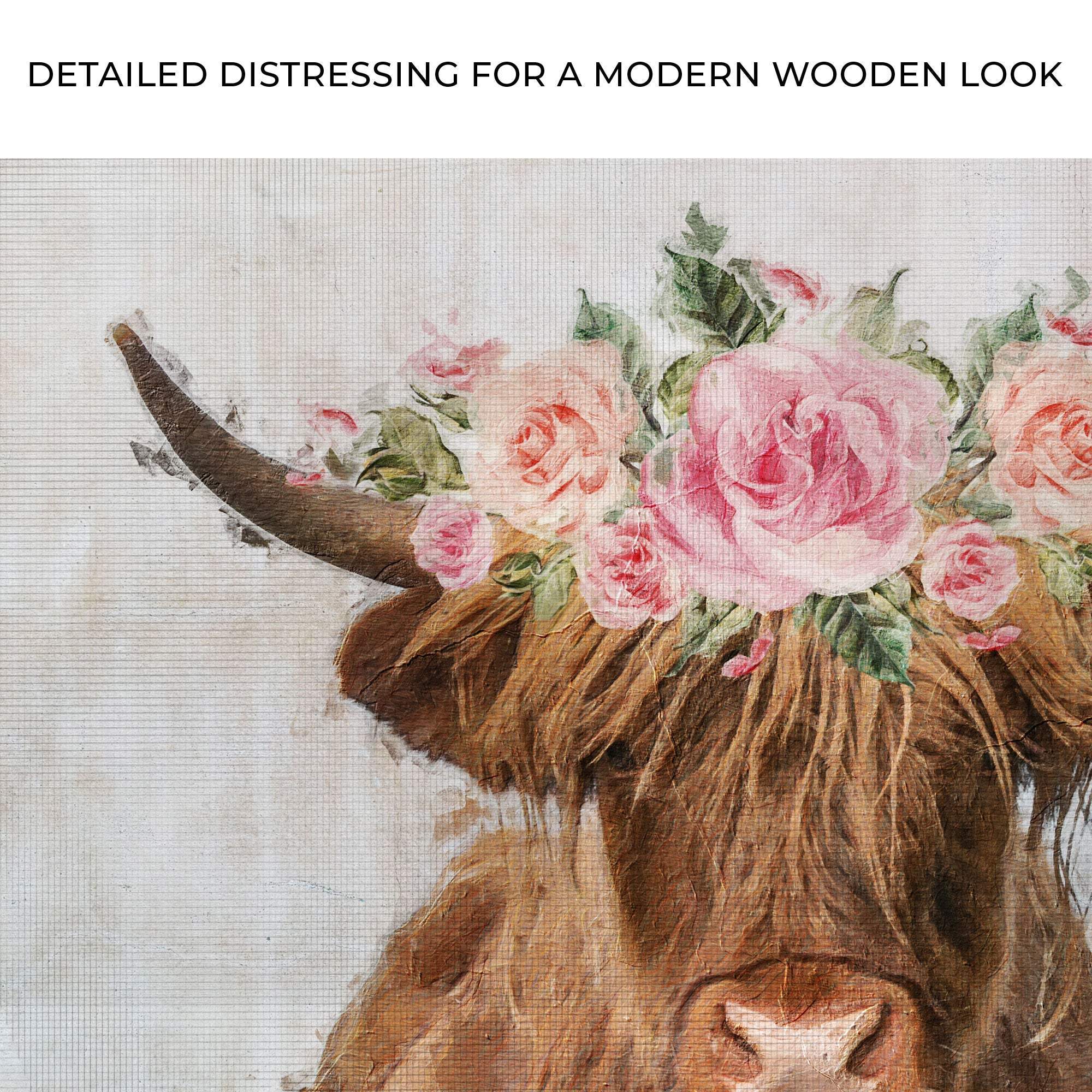 Highland Cow Floral Wreath Painting Canvas Wall Art - Tailored Canvases - Flyclothing LLC