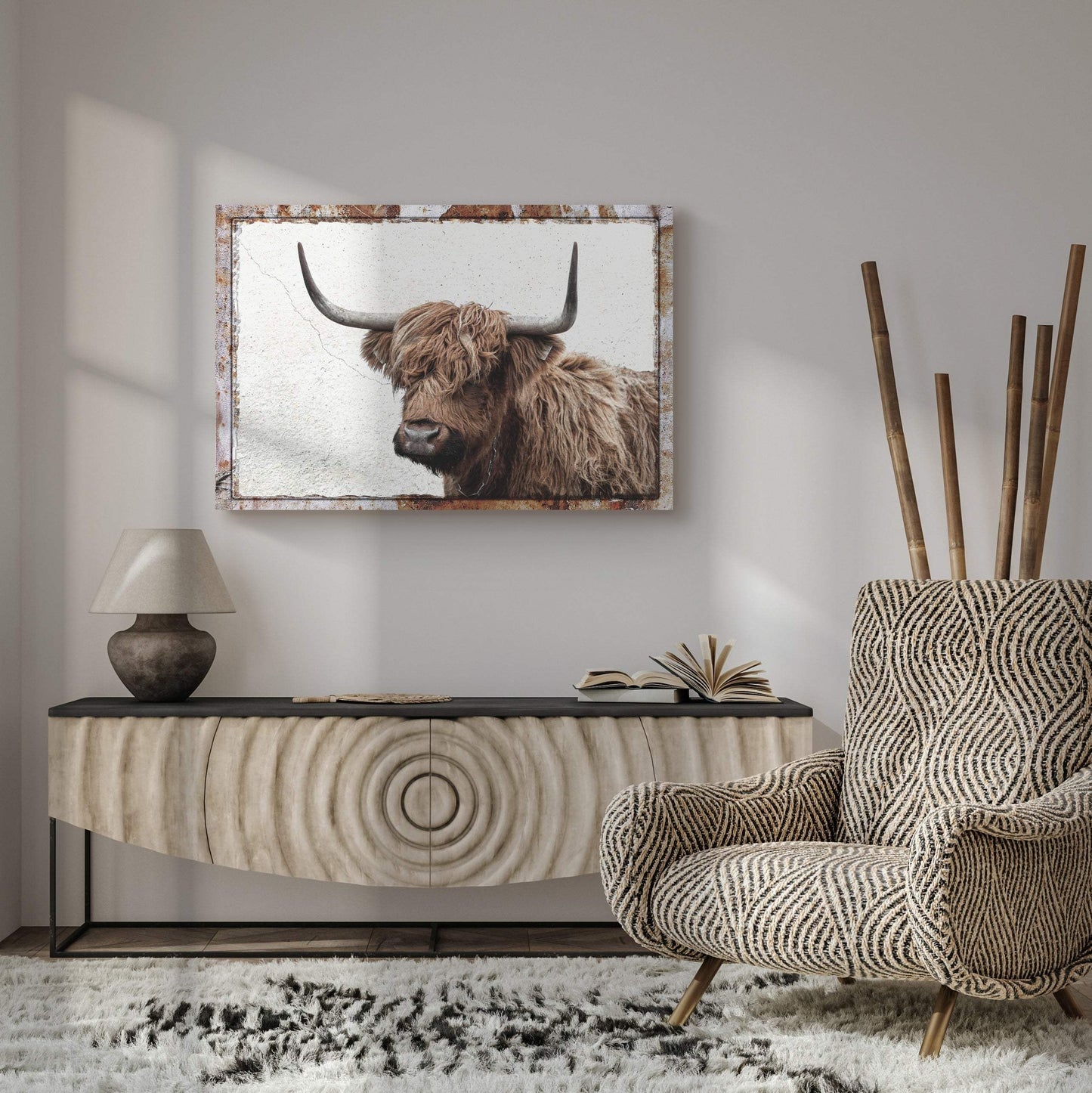 Natural Rustic Highland Cow Canvas Wall Art - Tailored Canvases - Flyclothing LLC