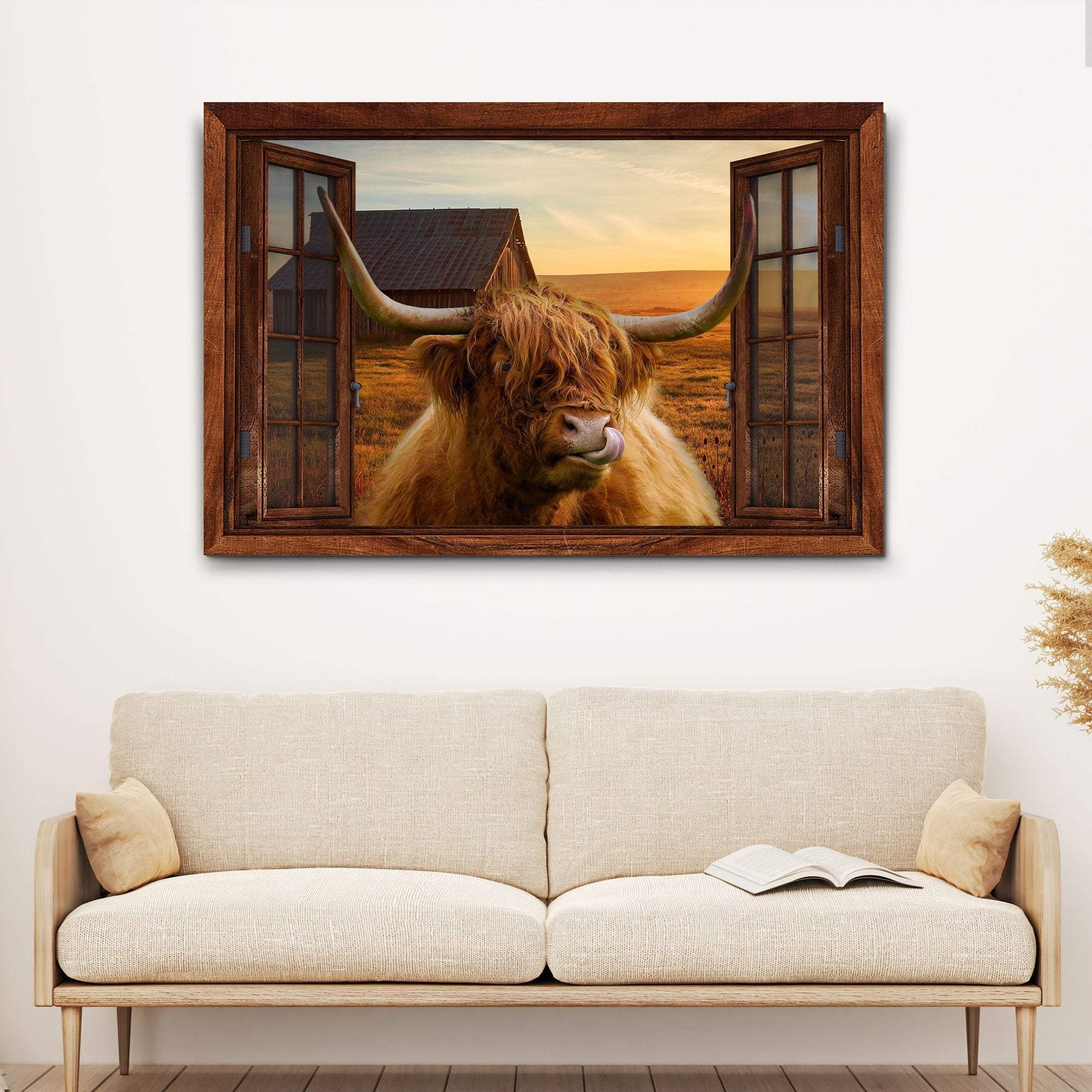 Highland Cow Window View Canvas Wall Art - Tailored Canvases - Flyclothing LLC