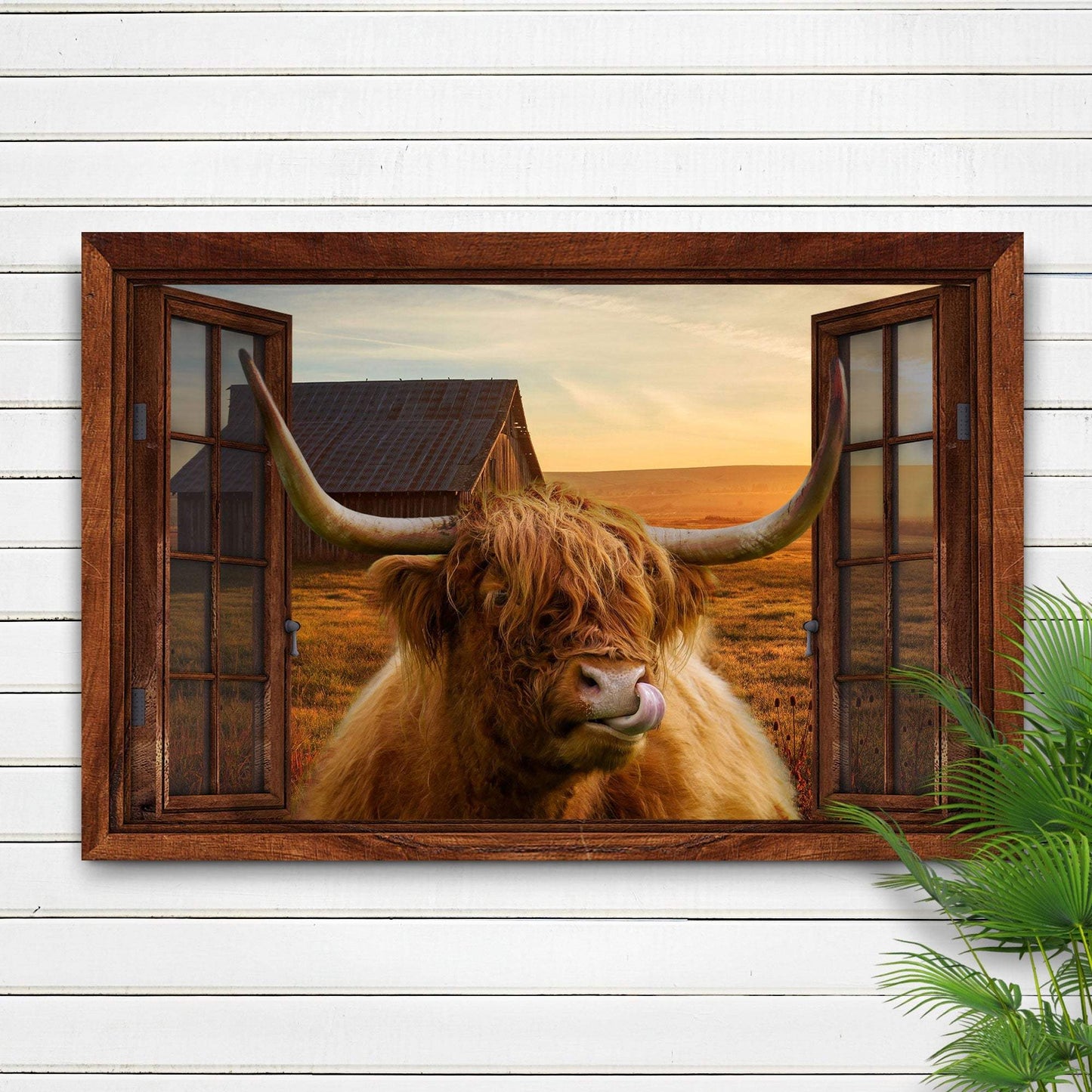 Highland Cow Window View Canvas Wall Art - Tailored Canvases - Flyclothing LLC