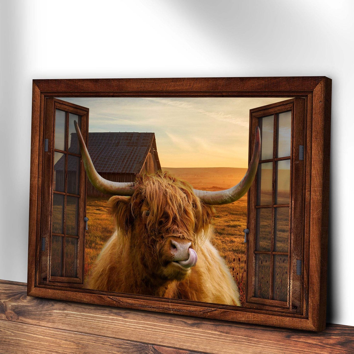 Highland Cow Window View Canvas Wall Art - Tailored Canvases - Flyclothing LLC