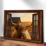 Highland Cow Window View Canvas Wall Art - Tailored Canvases - Flyclothing LLC