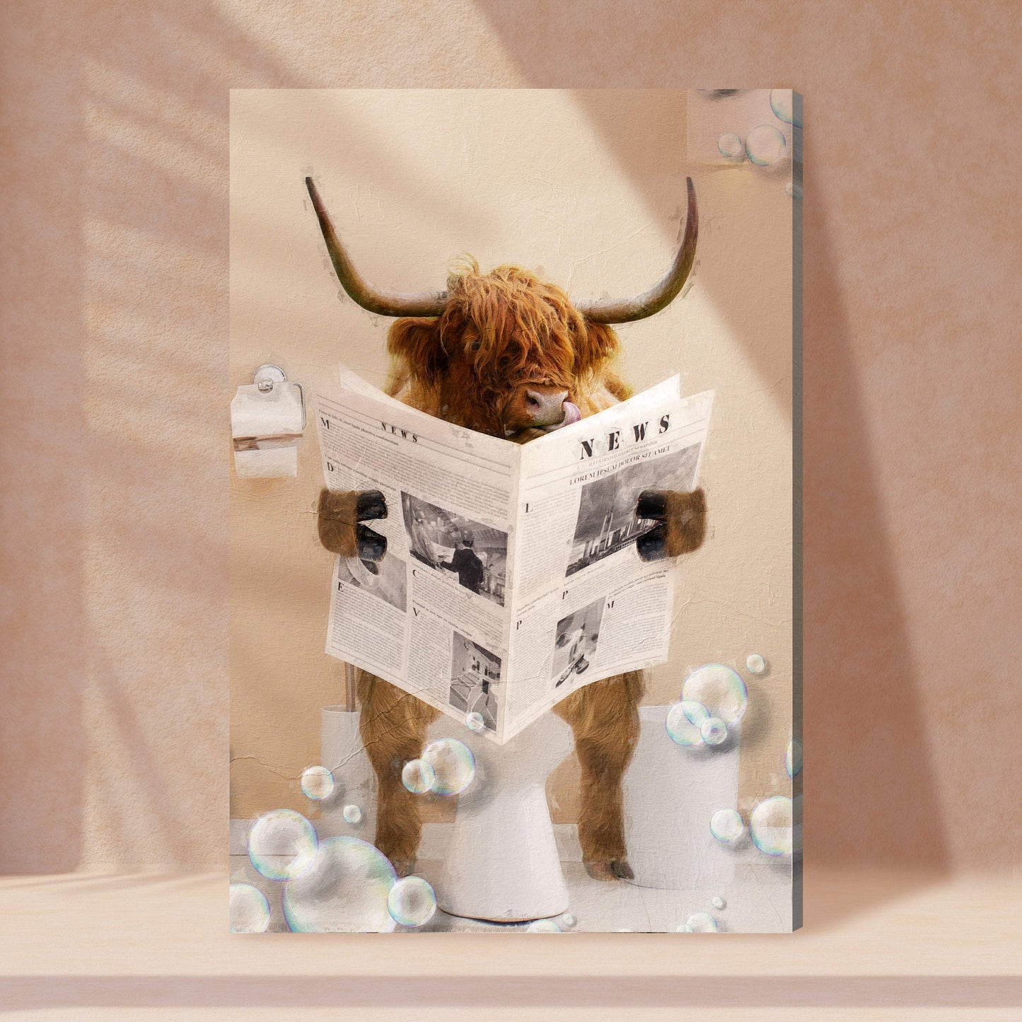 Highland Cow Reading Newspaper Canvas Wall Art - Tailored Canvases - Flyclothing LLC