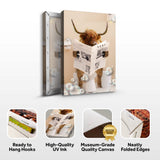 Highland Cow Reading Newspaper Wall Art Canvas - Tailored Canvases - Flyclothing LLC