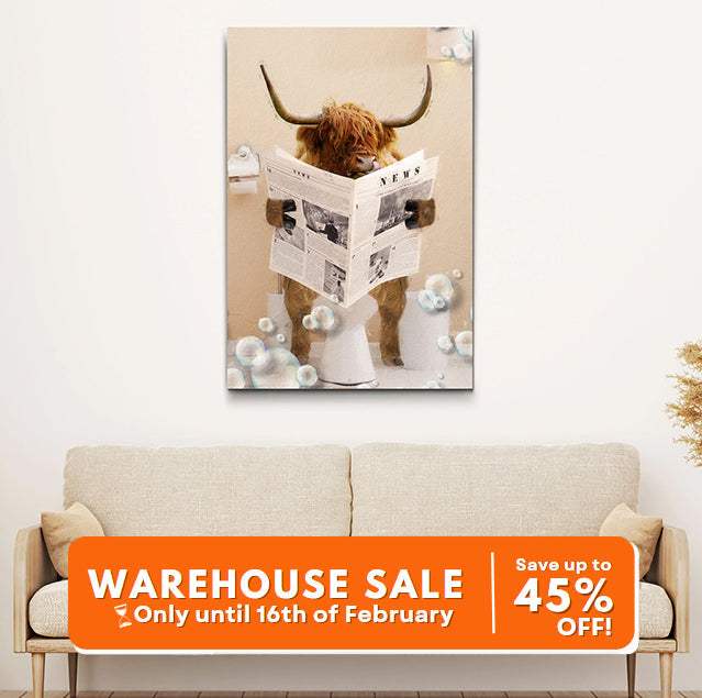 Highland Cow Reading Newspaper Wall Art Canvas - Tailored Canvases - Flyclothing LLC