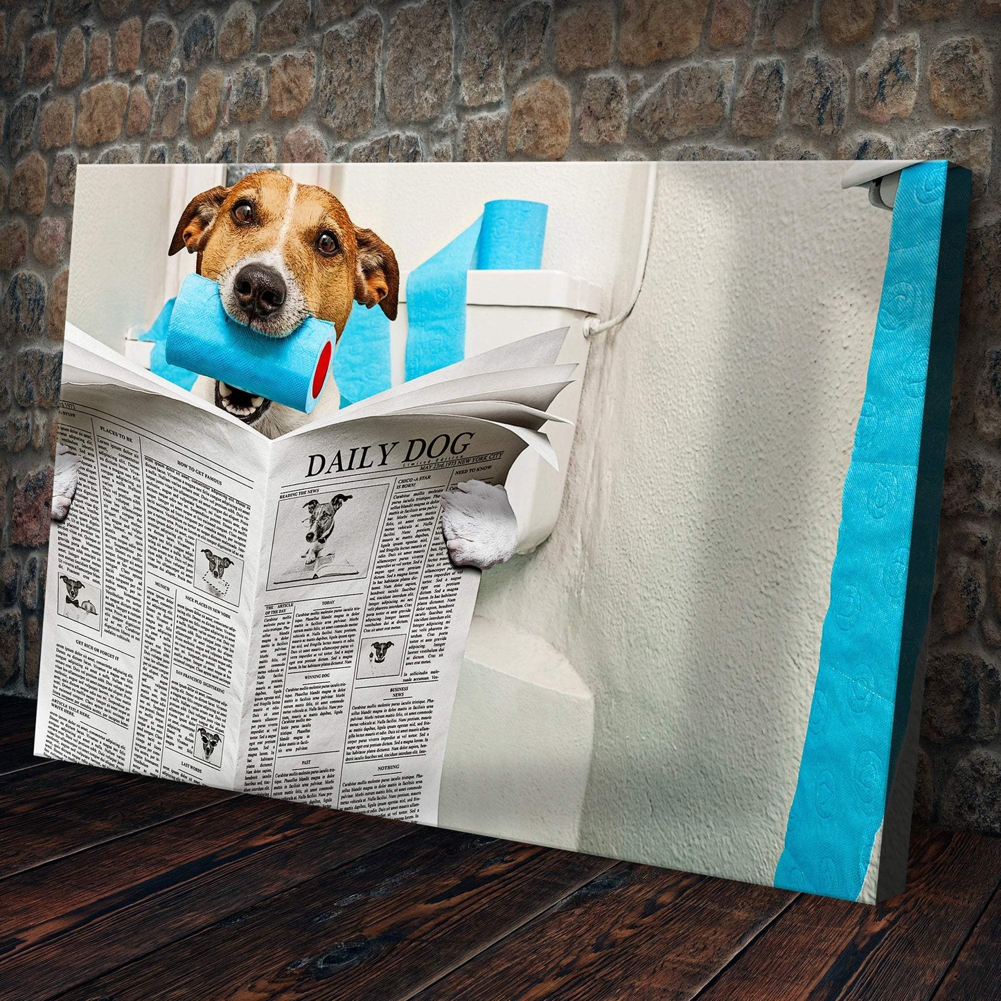 Dog Reading Newspaper On Toilet Canvas Wall Art - Tailored Canvases - Flyclothing LLC