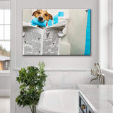 Dog Reading Newspaper On Toilet Canvas Wall Art - Tailored Canvases - Flyclothing LLC