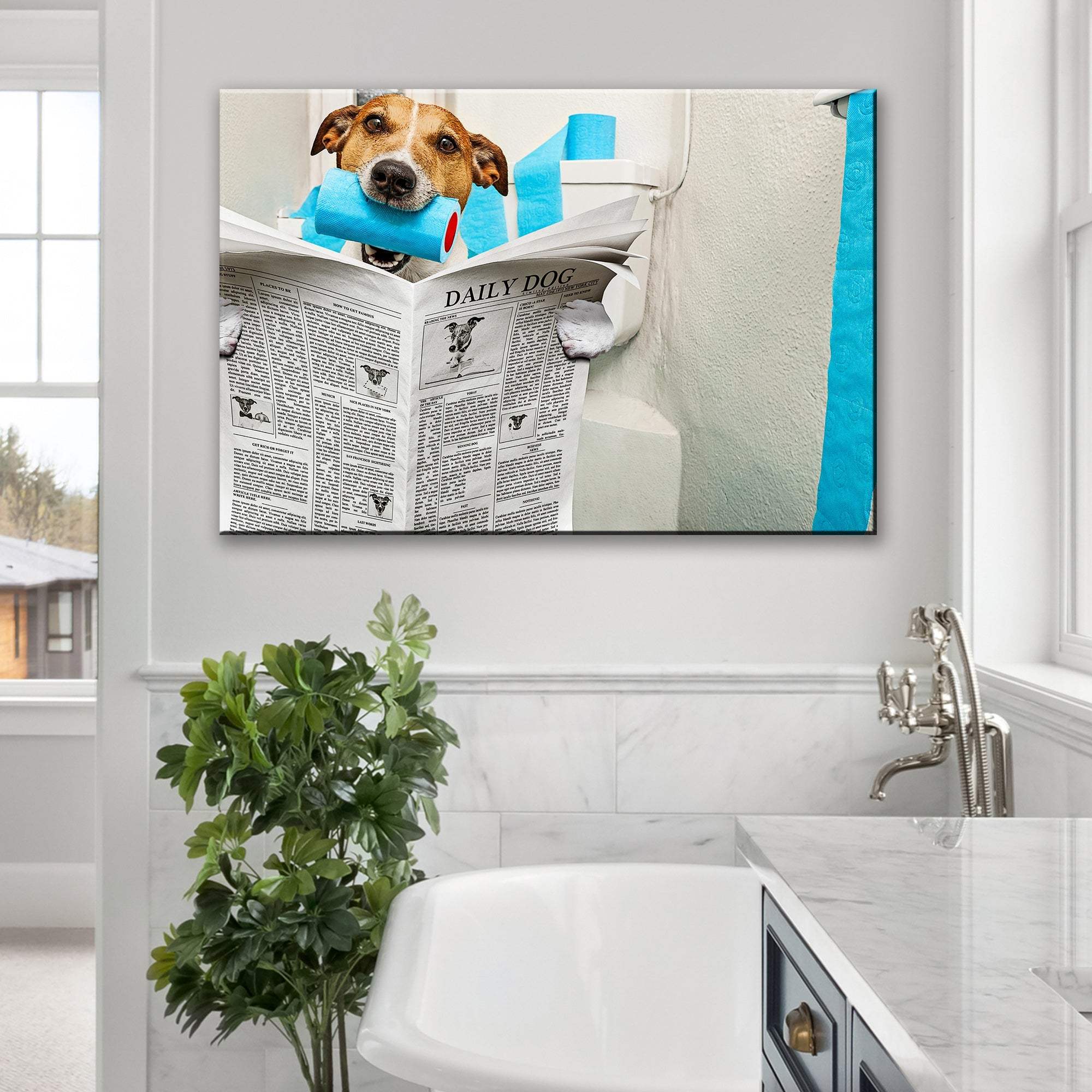Dog Reading Newspaper On Toilet Canvas Wall Art - Tailored Canvases - Flyclothing LLC