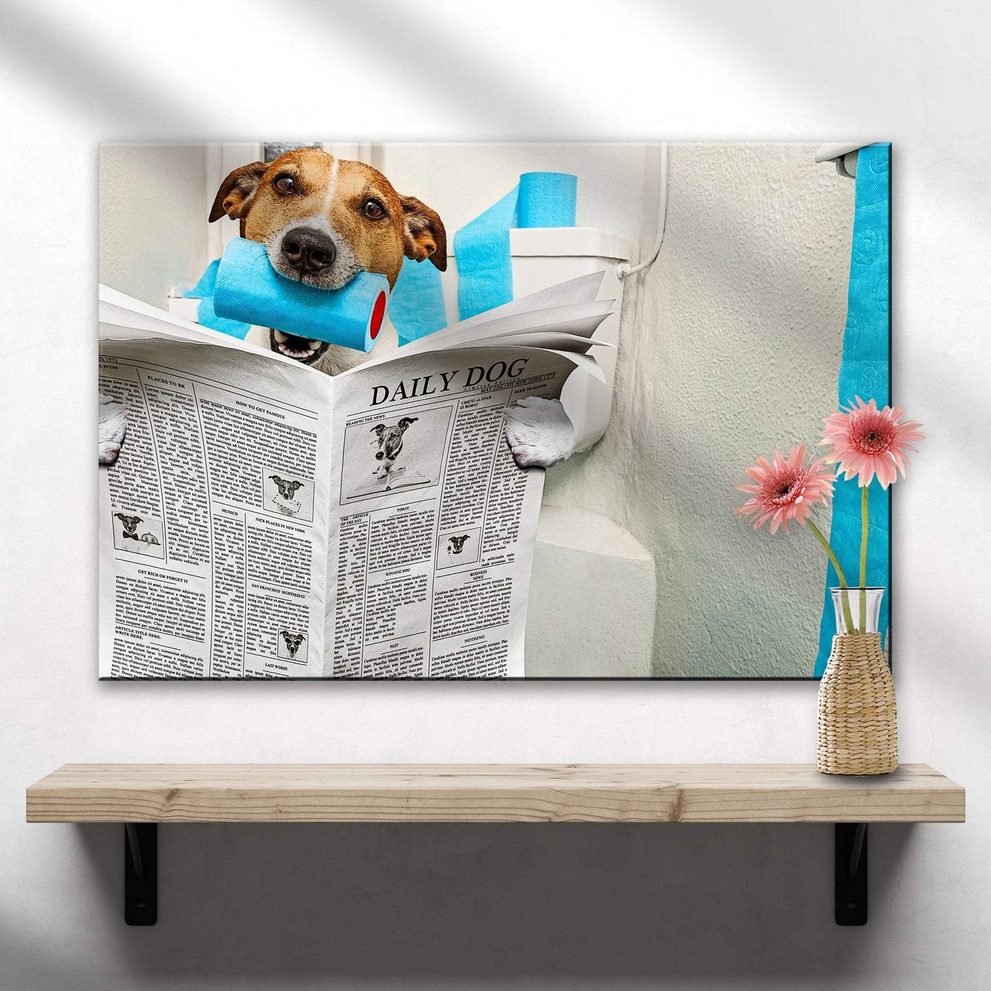 Dog Reading Newspaper On Toilet Canvas Wall Art - Tailored Canvases - Flyclothing LLC