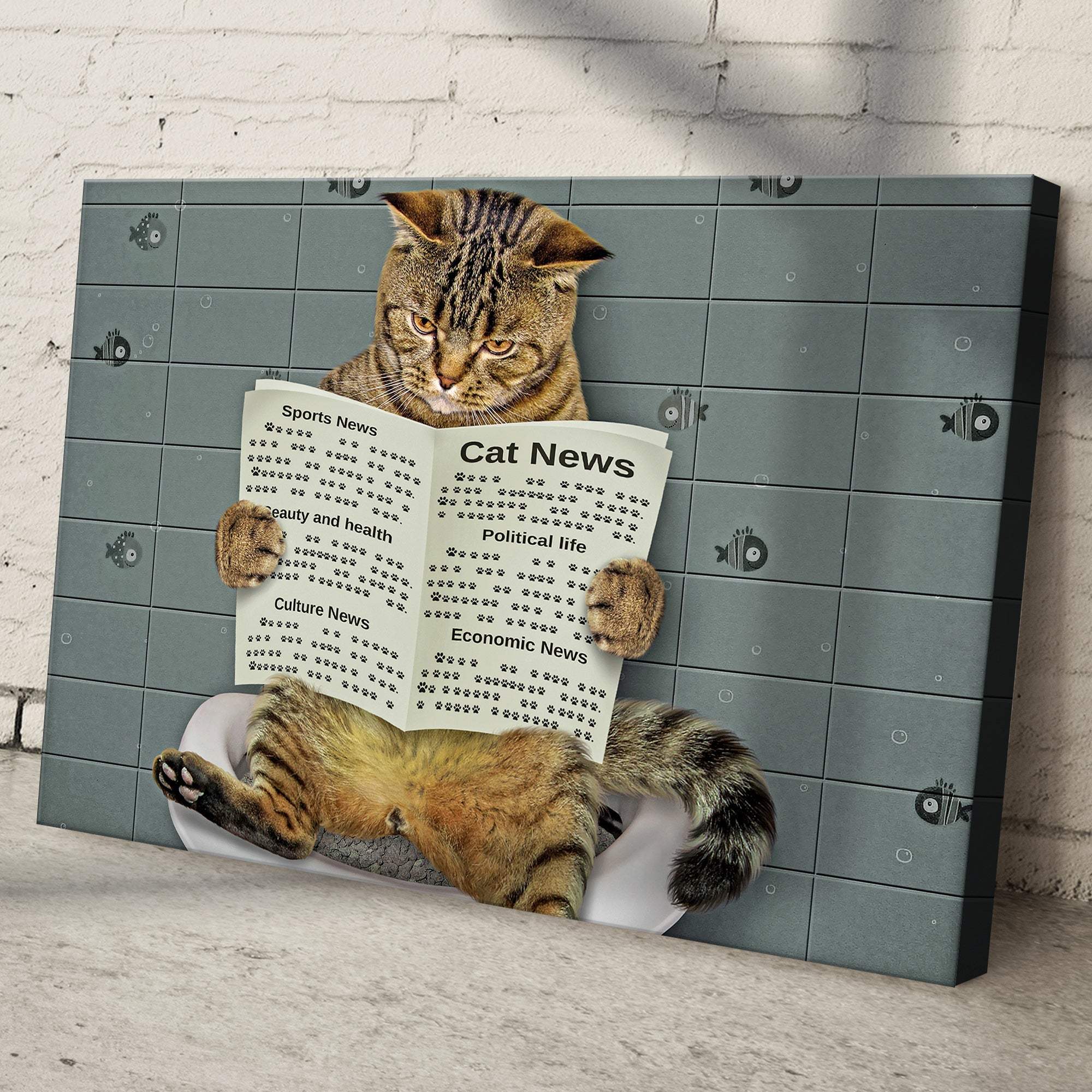 Cat Toilet Reading Newspaper Canvas Wall Art - Tailored Canvases - Flyclothing LLC
