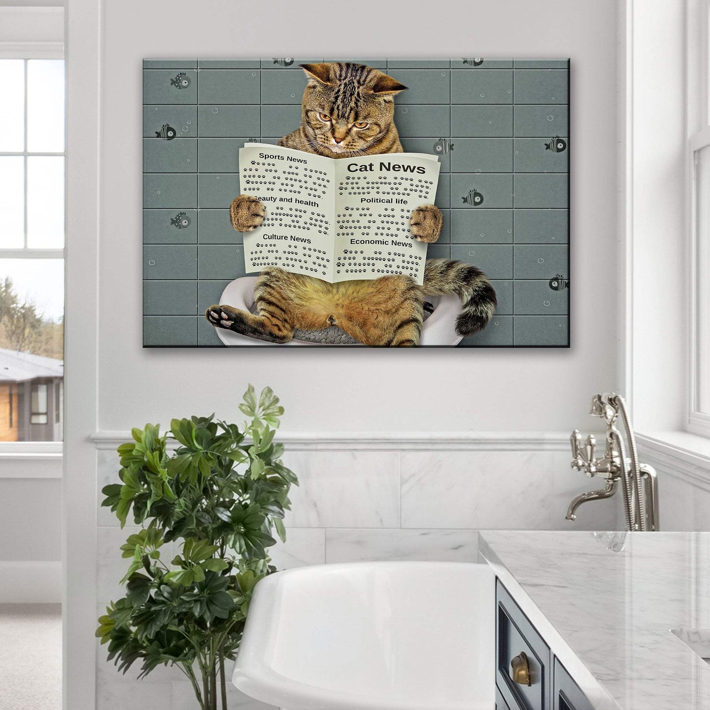 Cat Toilet Reading Newspaper Canvas Wall Art - Tailored Canvases - Flyclothing LLC