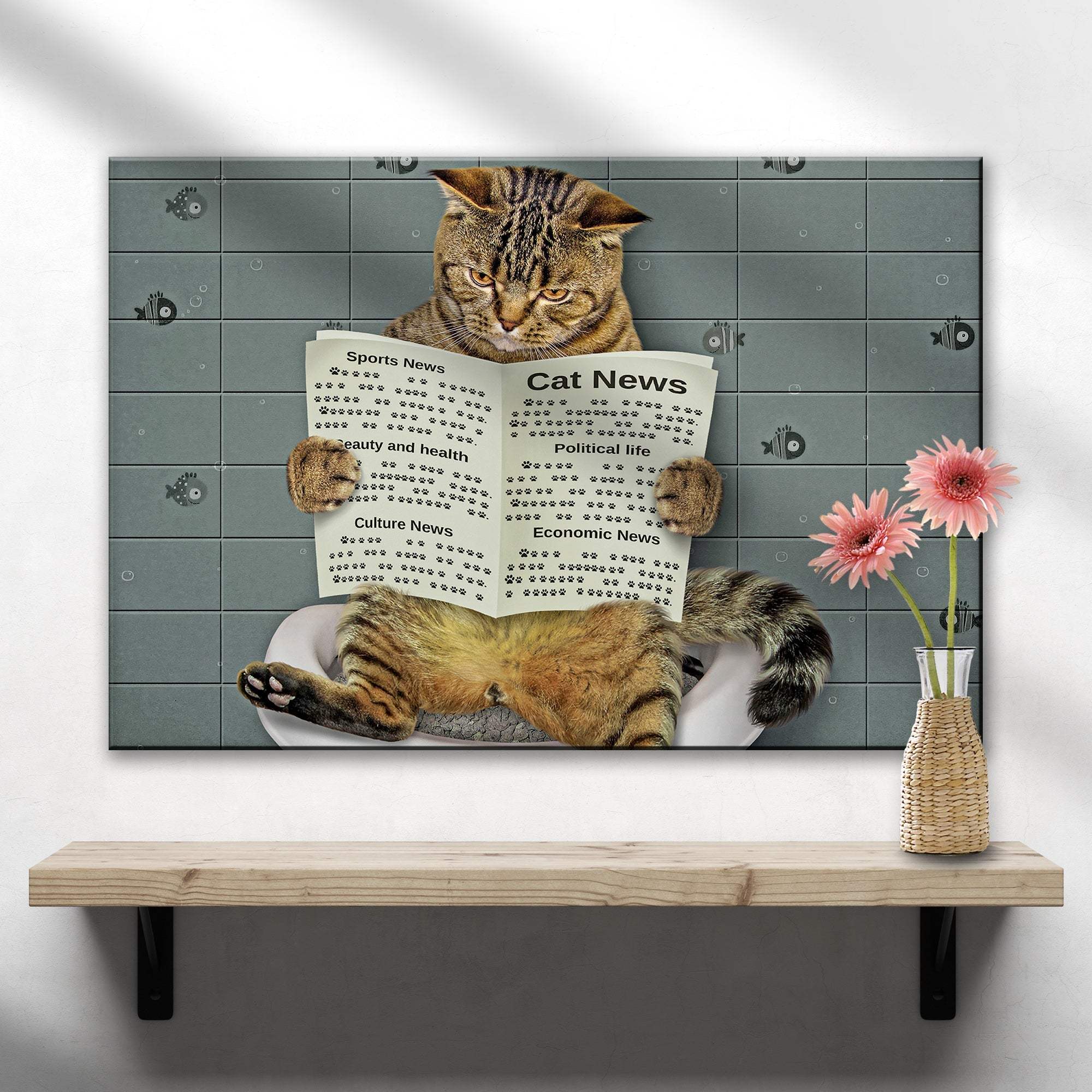 Cat Toilet Reading Newspaper Canvas Wall Art - Tailored Canvases - Flyclothing LLC