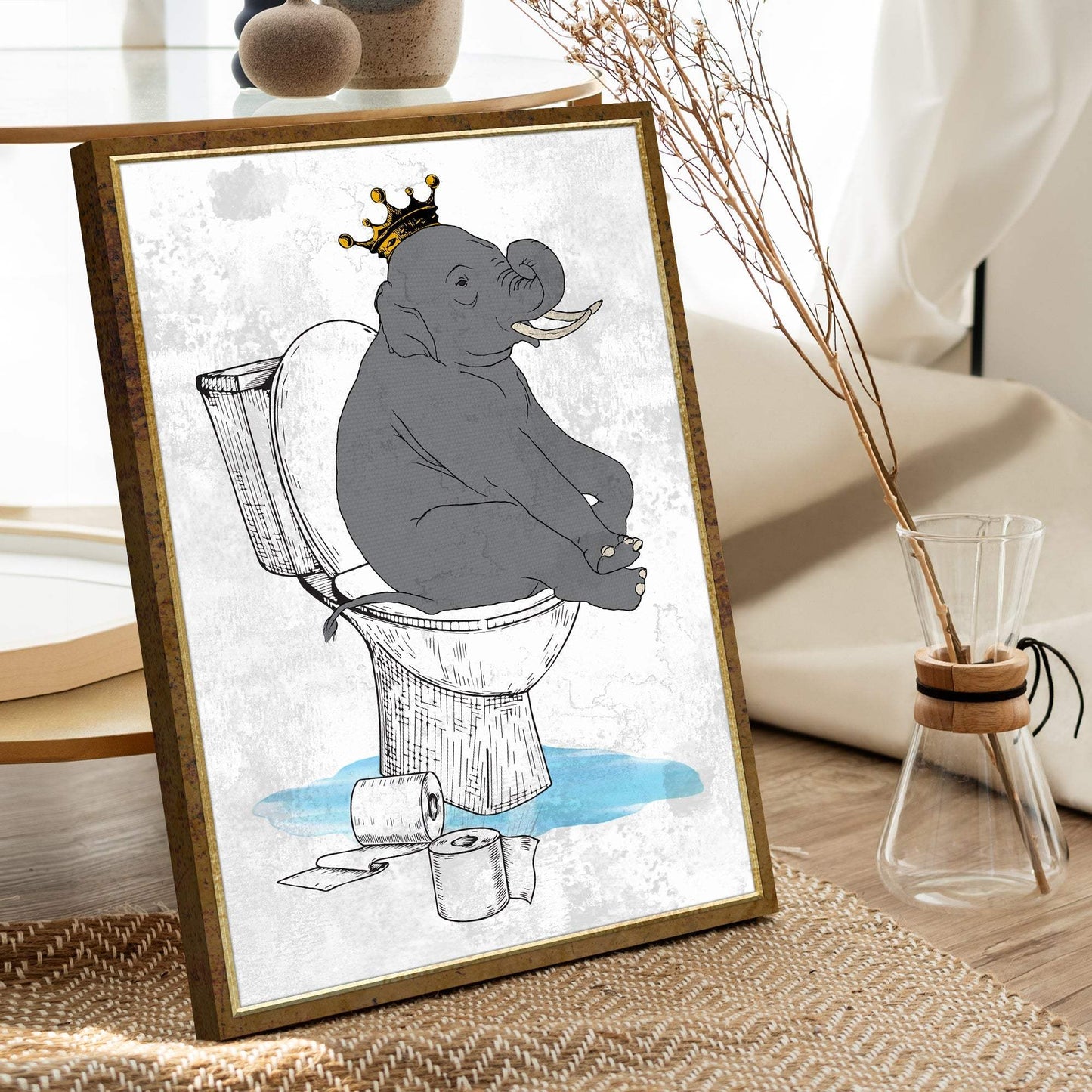 King Elephant On Toilet Canvas Wall Art - Tailored Canvases - Flyclothing LLC